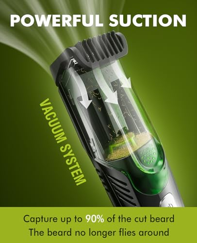 Image of Vacuum Beard Trimmer for Men: Cordless Electric Trimmer for Less Mess | 90+ Min Runtime & 20 Adjustable Lengths -IPX7 Waterproof & Rinses Easy -for Body & Mustache & Stubble