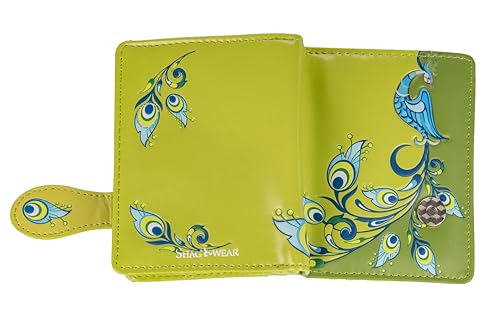 Shag Wear Women's PU Vegan Leather Colorful Slim Trendy Small Bifold Wallet with 4 Credit Card Slots, 1 Zippered Coin Pocket, and Clear ID Window (Peacock, Green)3