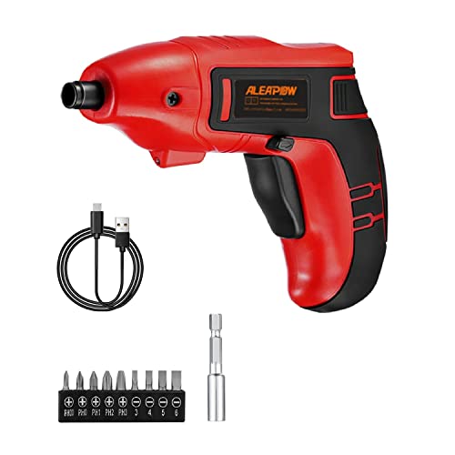 ALEAPOW Mini Akkuschrauber, 5 Nm Elektrischer Akkuschrauber Set, 2000mAh 3,6 V Akkuschrauber Klein, Akku Schraubendreher mit 9+1 Bits, LED Licht, USB Ladekabel für Schrauben, Reparatur, O2 Rot