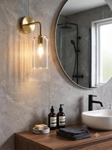 Image of Single Golden Brass Wall Light with Crystal Acrylic Shade Hanging Modern Sconce Lamp for Bedroom Living Room Bathroom Bedside Vanity Home Decor Cafe Hotel (Bulb NOT Include)