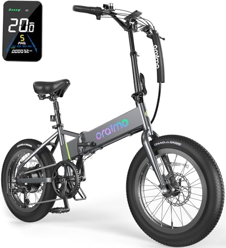 Oraimo 750W Electric Bike for Adults(Peak 1000W), SGS-Certified 48V 12Ah Removable Battery Up to 50 Miles, 3.5H Fast Charge, 20″ Fat Tire Folding Ebike, 7 Speed Gear