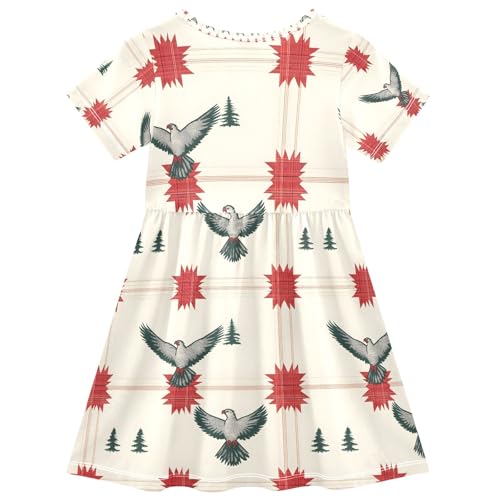 Summer Girl Dresses Hawk Plaid Toddler Short Sleeve A-line Dress Casual Sundress2