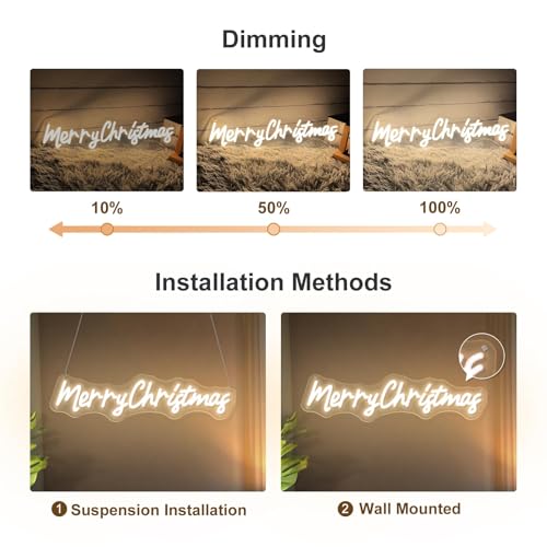 Image of Neon Sign Dimmable Merry Christmas LED Light Sign for Holiday Party Home Bar Decoration, USB Powerd Christmas Neon Light for Wall Decor Festival Celebration-50-12.9