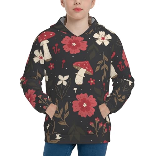 Fly Agaric and Flowers Kids Pullover Hoodies Boys Sweatshirts Girls Athletic Clothes with Pocket