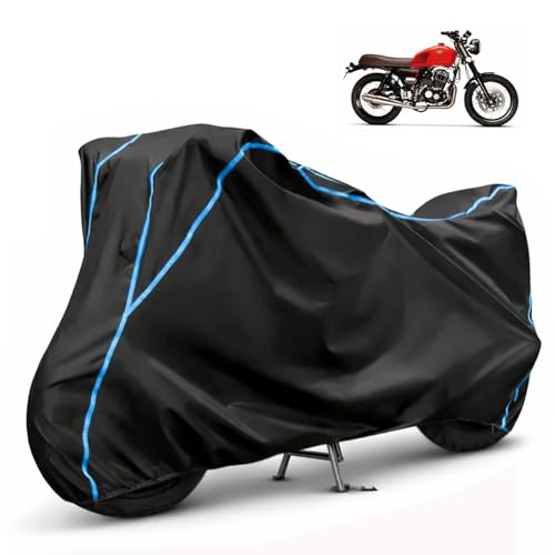 Image of Compatible with Keeway SR250 Waterproof Two Wheeler Bike Body Cover Water Resistant, Heavy Duty, UV Rays, Dust & Scratch Protection for All-Modal & Variants (Black,Sky Blue Piping)
