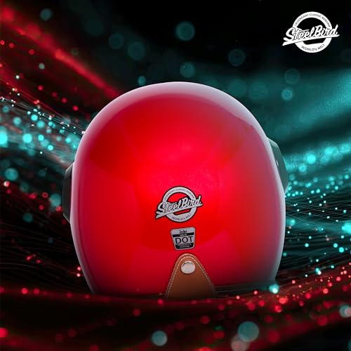 Image of Steelbird SBH 65 Retro 3.0 DOT and ISI Certified Open Face Helmet for Men and Women (Large 600 MM,Glossy Cherry Red with Black Peak)