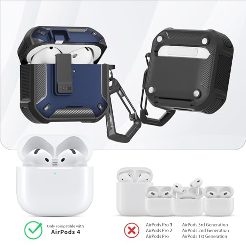 Image of for AirPods 4 Case with Magnetic Secure Lock Clip and Phone Stand, Compatible with Magsafe Charging, with Carabiner&Cleaner kit for Apple iPod 4th Generation Cover(2024) Men Women (Deep Blue)