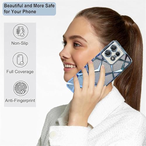 Image of VONZEE Gradient Glitter Case for Moto Edge 50 Pro, Luxury Electroplated 3D Cube, Diamond Bling Shiny Soft TPU Clear Shockproof Women Girls Protective Phone Cover (Sierra Blue)