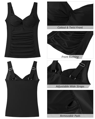 GRAPENT Bathing Suits for Women Keyhole Swim Tops Women Top Only Woman Swim Top Bathing Suit for Summer Tummy Control Swimsuit Tops Woman Bathingsuits Color Black Medium Size 8 to 10