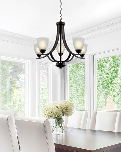 Image of Kira Home Weston 24 inch Large Modern Transitional 5-Light Chandelier