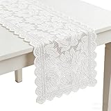 TSWNG Tischläufer Spitze Weiß, Spitzendecke Rechteckig, Gestickte Tischdecke Läufer, Vintage Tischband Spitzen Mitteldecke für Couchtisch, Esszimmer, Hochzeit, Party Tischdeko (43 x 93cm)