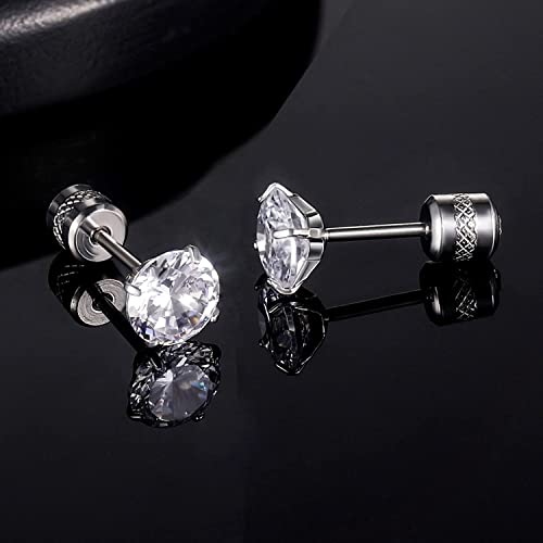 Moissanite Titanium Screw Back Earrings Surgical Stainless Steel Simulated Diamond Solitaire Stud Cubic Zirconia Back Hypoallergenic For Sensitive Ear For Women Men Teen Cz Helix Twist Piercing Post #TOP7