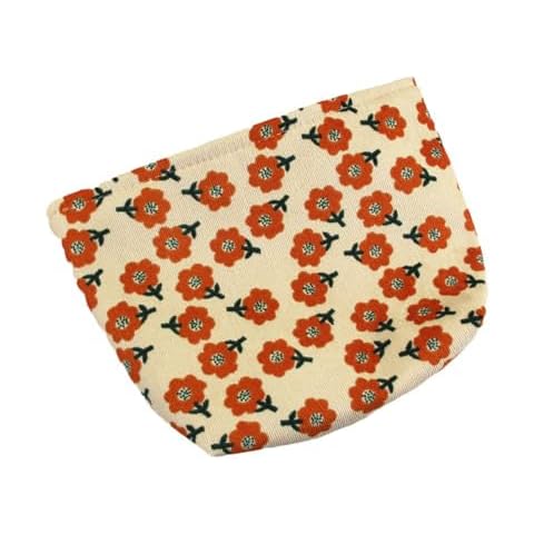 Red Flower Pattern Makeup Bag Cosmetic Bag Green Window Cut Skincare Storage Bag Canvas Travel Essentials Toiletry Bag Hold Bag Inner Bag Cover