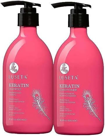 Luseta Keratin Shampoo and Conditioner for Color Treated Damaged & Dry Hair, Keratin Hair Treatment for Smoothing& Nourishing, Free of Sulfates, Paraben and Gluten 2 X 16.9Oz