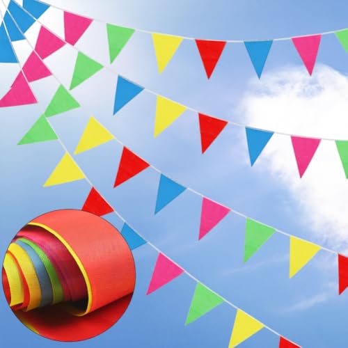 328ft/100M Bunting Banner Bunting Outdoor Waterproof Reusable Nylon Fabric Pennant Bunting with 200pcs Triangle Flags for Mothers Day Garden Festival Birthday Wedding National Day Party Decorations