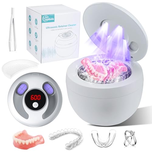 45000Hz Ultrasonic Cleaner Nettoyeur Ultrasons, 200ML Dental Pod, 25W Nettoyant Ultrason avec 4 UV Lampe, 4 Modes pour Prothèses Dentaires, Gouttière Dentaire, Retainer, Bijoux, tête de brosse