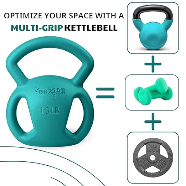 Yes4All Kettlebell 10&15lb Weight with Wide Multigrip Handle for Dumbbell Weights Exercises, Full Body Workout Equipment