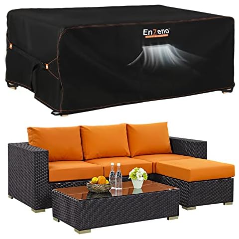 Enzeno Patio Furniture Set Cover, Outdoor Sectional Sofa Couch Set Covers Waterproof, Garden Dining Table Chair Set Cover Outside Rectangular Heavy Duty Weatherproof 90" L x 65" W x 28" H Black Cover
