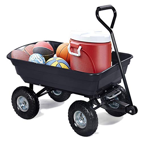 Giantex Dump Cart Garden Dumper 660 Lbs W/Heavy Duty Steel Frame Pneumatic Tires for Lawn Tractor Riding Mowers Yard Barrow Wagon Carrier