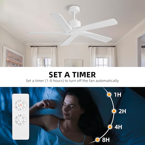 WINGBO 48" DC Ceiling Fan No Light - 5 Carved Solid Wood Blades, 6-Speed Reversible DC Motor, Ceiling Fan without Lights for Living Room Bedroom Kitchen Patio, Indoor and Outdoor, Gloss White by WINGBO - Image 8