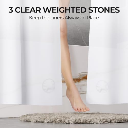 Image of AmazerBath Shower Curtain Liner 2 Pack, 72 x 78 Inches PEVA Plastic Shower Liner with 3 Weighted Stones and 12 Rustproof Metal Grommet, Lightweight Waterproof Shower Curtain - White