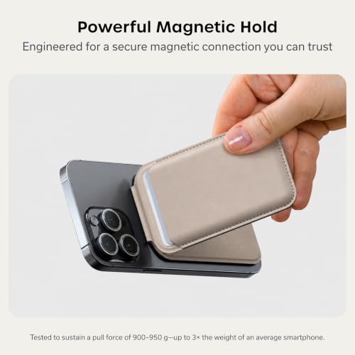 Image of Satechi Magnetic Magsafe Wallet, Double Flap Stand Card Holder, 4 Slots with Front NFC Pass-Through, Adjustable Phone Attachment for iPhone 17 /16 /15 /14 /13 /12, Travel Accessory, Taupe, 4in x 2.5in x