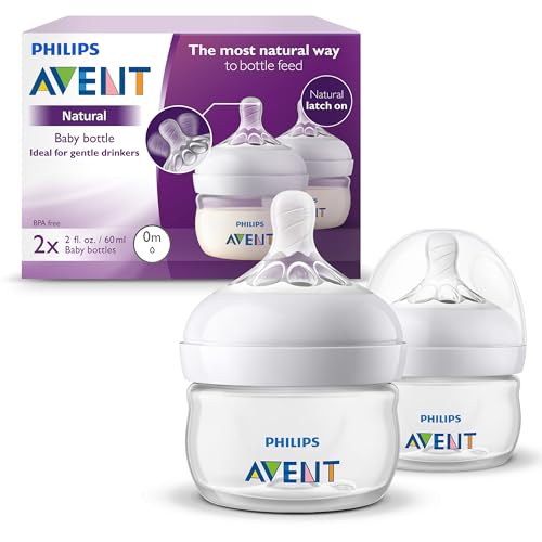 Image of Philips Avent Natural Baby Bottles, with First Flow Nipple, 2OZ/60ML, 2 Pack, SCF019/25
