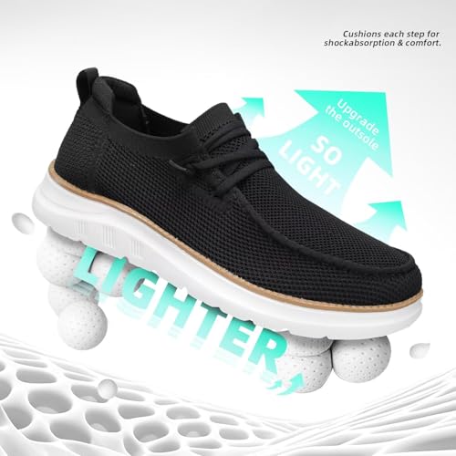 Image of Mens Boat Loafers Slip-on Casual Mesh Walking Shoes Business Oxfords Sneakers Work Lightweight Comfortable Soft Sole Black
