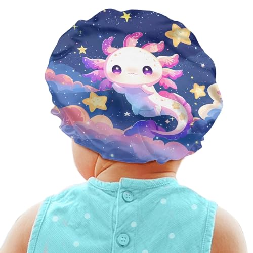 Image of Pink Cute Axolotl Print Kids Satin Bonnet Sleep Cap Boys Girls Sleeping Hat Beanie for Toddler Children Baby Elastic Band Hair Cover Curly Hair Cap Soft Comfy