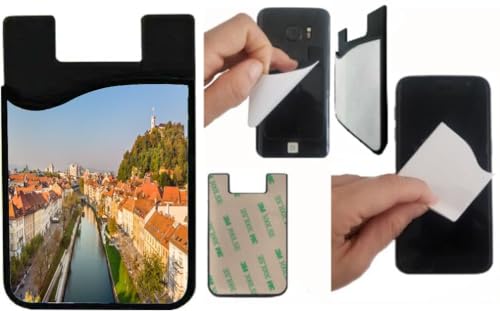Island Gifting Neoprene Stick-on ID Card Holder for iPhone/Galaxy/Google Android Cases Featuring Image of Cityscape of Ljublijana Capital fo Slovenia, sloven1, cell-sleeve-mas-792