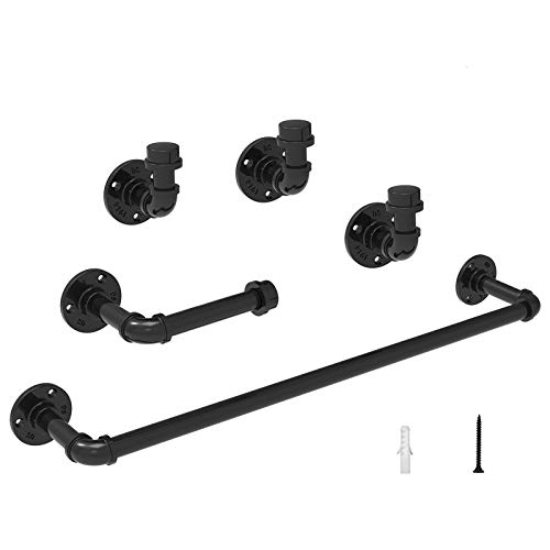 5-teiliges Handtuchhalter-Set, industrielle Rohrleitung, schwarzes Handtuchhalter-Set Cover