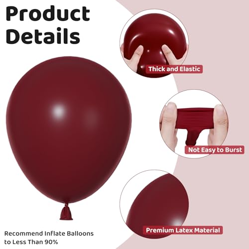 Image of Ouddy Party 129Pcs Burgundy Balloon Arch Garland Kit in 18 12 10 5 Inch | Different Sizes 6Pcs 18 inch Dark Red Maroon Latex Balloons for Birthday Fall Baby Shower Wedding Thanksgiving Party Decorations
