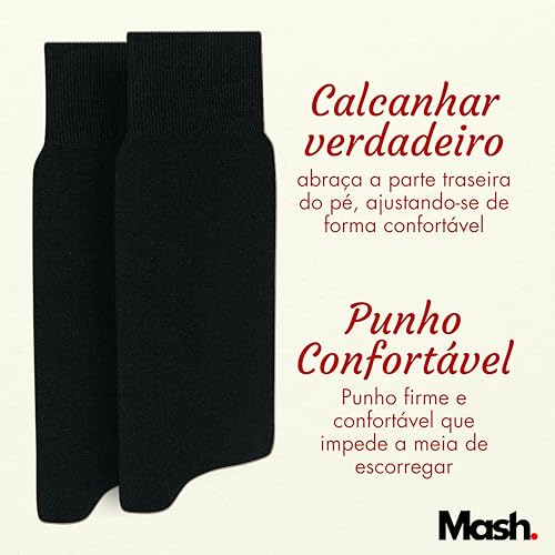 MASH Kit 3 Pares Meia Social Clássica Lisa Fina Poliamida Cano Longo Adulto 3 Preto, 39-42