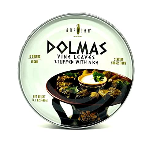 Amphora Stuffed Grape Leaves (Dolmas), 14 Ounce – 1 Pack – Mediterranean Herbs in Extra Virgin Olive Oil – Super Tasty Ready to Eat Vegan Rolls – Traditional Turkish Recipe