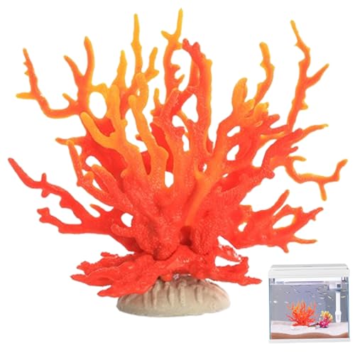 BEAHING Artificial Aquatic Plants, Coral Reef Decor Fish Tank Fake Coral Decor Decorative Lifelike Coral Sculpture Fake Coral Ornament for Aquariums, Fish Tanks, Red Orange
