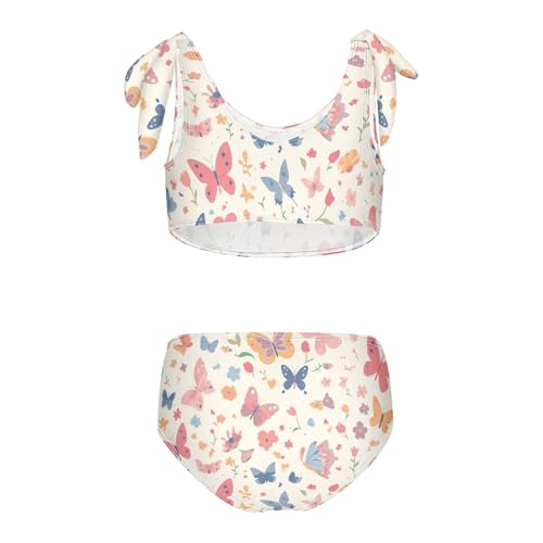 KLL Butterflies on White Pink Girls Two Piece Bikini Set Beach Swimsuits Swimming Suits Adjustable Shoulder Strap2