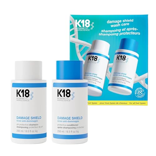 K18 Damage Shield Wash Care Set | Full-Size Color-Safe Protective Shampoo + Conditioner Reduces Frizz And Tangles, Maintains Hair Health, Protects From Damage