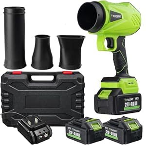FUGERT Turbo Gebläse bis 250km/h, 21V Bürstenloser Motor, Akku Laubbläser mit 2X 4000 mAh Akku & Ladegerät, 4-Stufen Leistung, inkl. Koffer & 3 Düsen, Akku Elektro-Laubbläser für Garten & Werkstat