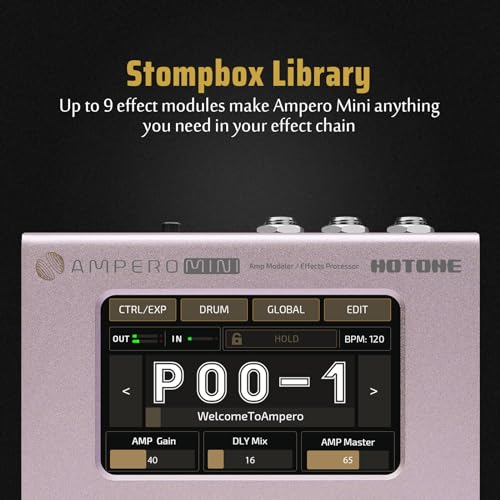 Image of Hotone Ampero Mini MP-50 PT Guitar Bass Amp Modeling IR Cabinets Simulation Multi Language Multi-Effects with Expression Pedal Stereo OTG USB Audio Interface (PURPLE TARO)
