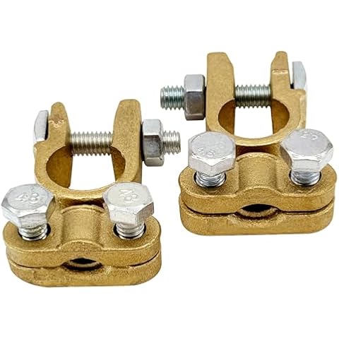 Ampper Brass Battery Terminals Connectors Clamps, Top Post Battery Terminal Protector Set for Marine Car Boat RV Vehicles (1 Pair) Cover