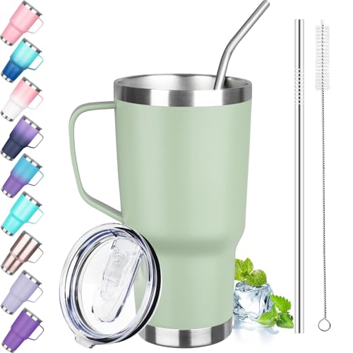 Image of 30 oz Tumbler with Handle, Stainless Steel Insulated Tumbler with Lid and Straw, Double Wall Vacuum Coffee Mug Tumbler, Insulated Coffee Thermal Cup for Cold and Hot (Matcha)