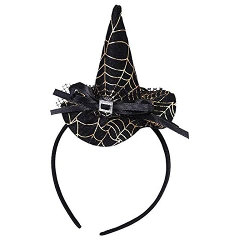 Elaine Room Headband Hat Hoop Band Headwear Witch Wizard Spiderweb for Halloween Christmas Party Cosplay Costume Girls Boys Women (F black with gold cob) Cover