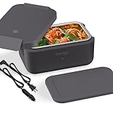 Bentgo Heat - Electric Lunch Box - Portable Food Warmer for Adults, Heated Lunch Box for Work, Travel, School & On the Go, Plug Into Wall or Car, Ideal for Ages 14+, 12V/24V & 120V Cords (Obsidian)
