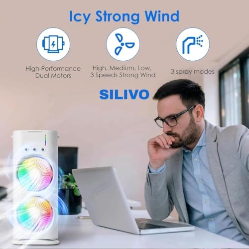Image of BIGASUO DDouble Fan Mini Cooler, USB Rechargeable Air Cooler with LED Light, Remote Control & 280ml Water Tank, 3-Speed Quiet Dual Spray Fan for Home Office Use, Energy Saving (1029) (Black, TMY-14)