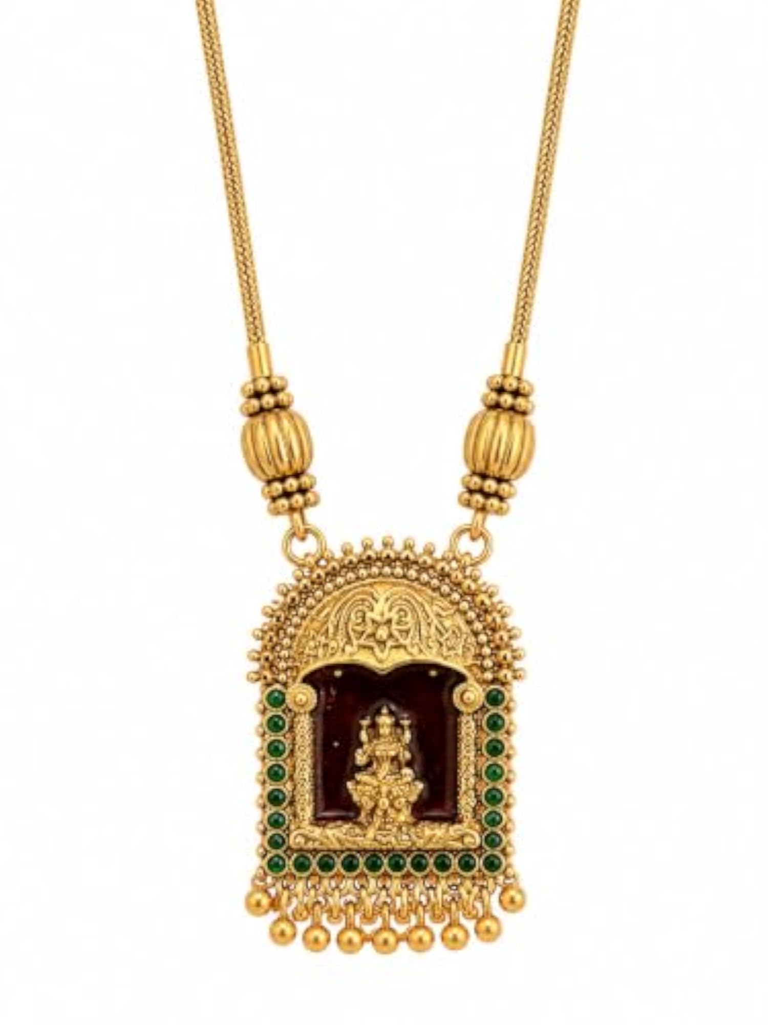 Traditional Gold Plated Temple Pendant Necklace Set with Matching Studs