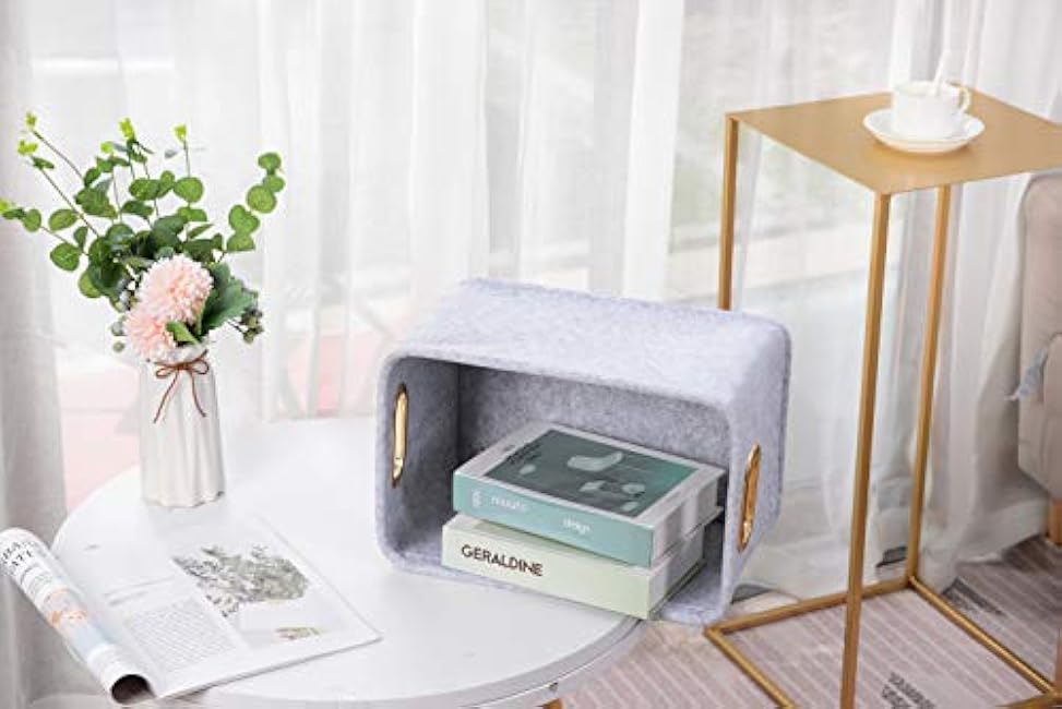 Collapsible Storage Bins Foldable Felt Fabric Storage Basket Organizer Boxes Containers with Handles Metal Handles for Nursery Toys,Kids Room,Clothes,Towels,Magazine