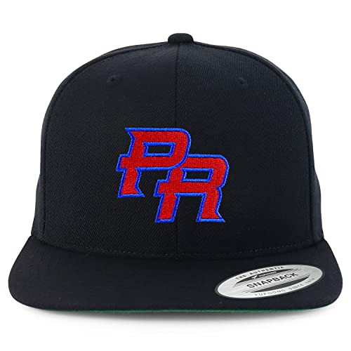 Trendy Apparel Shop Puerto Rico PR Embroidered Snapback Flatbill Cap - Black - M-L