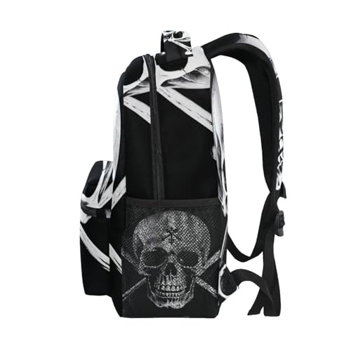 Kids' Backpack, Black and White Skull Lightweight Travel Bag for Boys Girls Back to School Essentials,16 in4