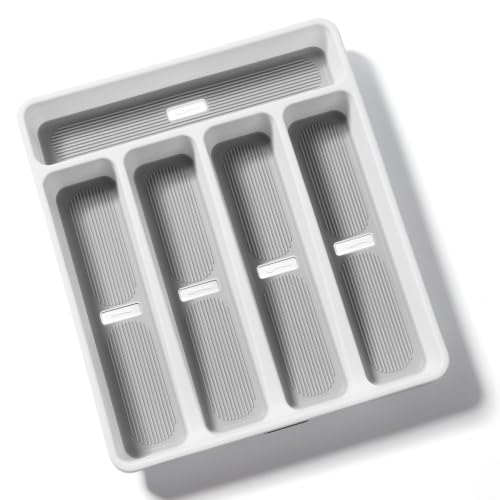 5-Compartment Silverware Organizer Tray with Icons for Kitchen Drawer