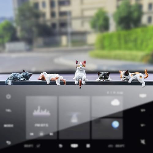 CNTVO Cat Car Interior Accessories, Set of 5 Dashboard Decorations, Cute Cat Car Decorations Rearview Mirror Ornament for Women Girls